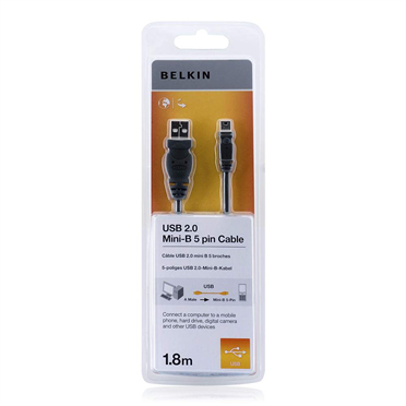 Belkin USB 2.0 A/Mini USB B, 1.8m USB-kabel 1,8 m USB A Mini-USB B Zwart