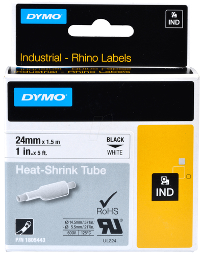 DYMO 24mm RHINO black on white label-making tape