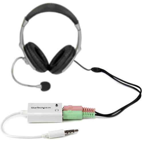 StarTech.com Witte headsetadapter voor headsets met aparte koptelefoon-/microfoonstekkers 3,5 mm 4-positie naar 2x 3-positie 3,5 mm M/F