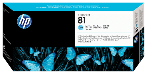 HP 81 licht-cyaan DesignJet printkop en printkopreiniger voor kleurstofinkt