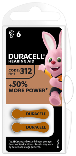 Duracell Hearing Aid-batterijen maat 312, verpakking van 6