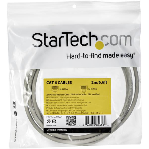 StarTech.com Cat6 patchkabel met snagless RJ45 connectors 2 m, grijs