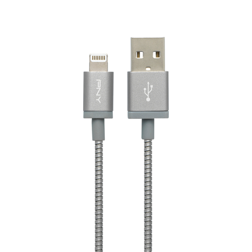 PNY USB A/Lightning 1.2m 1.2m USB A Lightning Grey, Metallic mobile phone cable