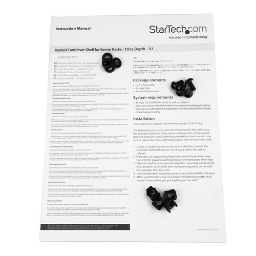StarTech.com Ventilerend 1U schap voor server rack 10" / 25,4 cm diep