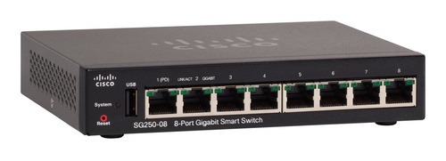 Cisco SG250-08 Managed L2/L3 Gigabit Ethernet (10/100/1000) Zwart
