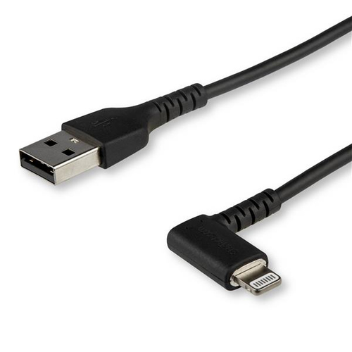 StarTech.com Premium USB-A naar Lightning Kabel 1m Zwart Robuuste 90° haakse USB Type A naar Lightning Charge & Sync Oplaadkabel met Aramide Vezels Apple MFi Gecertificeerd iPhone