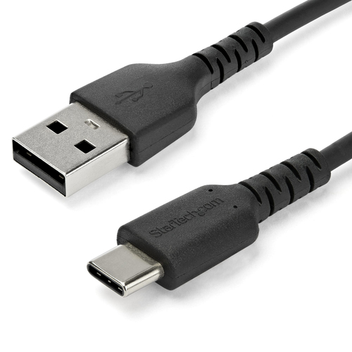 StarTech.com 1m USB A naar USB C Lader Kabel, Rugged Fast Charge & Sync USB 2.0 naar USB Type C Data Kabel met TPE Aramidevezel Mantel, M/M, 3A, Zwart, Samsung S10, iPad Pro, Pixel