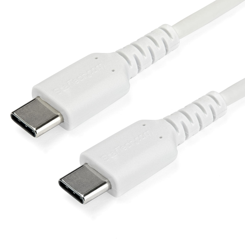 StarTech.com 1m USB C Lader Kabel, Rugged Fast Charge & Sync USB 2.0 naar USB Type C Laptop Laderkabel met TPE Aramidevezel Mantel, M/M, 60W, Wit, Samsung S10 S20, iPad Pro, MS Surface