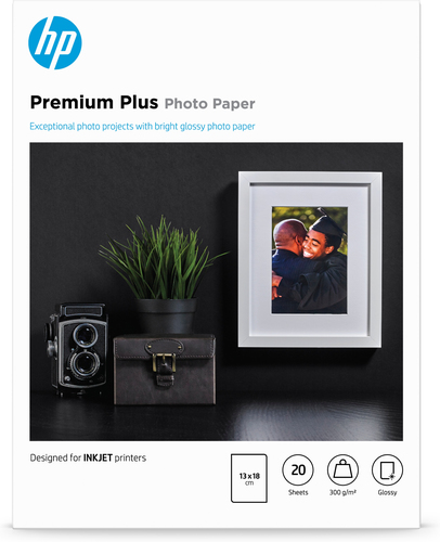 HP Premium Plus Photo Paper, Glossy, 300 g/m2, 13 x 18 cm (127 x 178 mm), 20 sheets