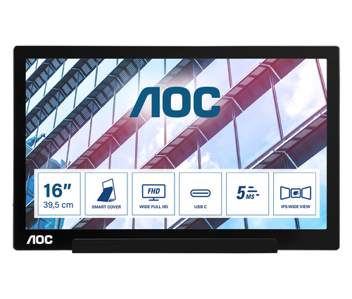 AOC 01 Series I1601P computer monitor 39,6 cm (15.6") 1920 x 1080 Pixels Full HD LED Zilver, Zwart
