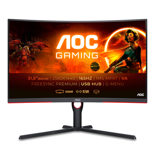 AOC CQ32G3SU/BK computer monitor 80 cm (31.5") 2560 x 1440 Pixels Quad HD LED Zwart, Rood