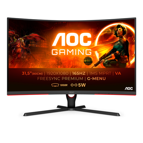 AOC C32G3AE/BK computer monitor 80 cm (31.5") 1920 x 1080 Pixels Full HD LED Zwart, Rood