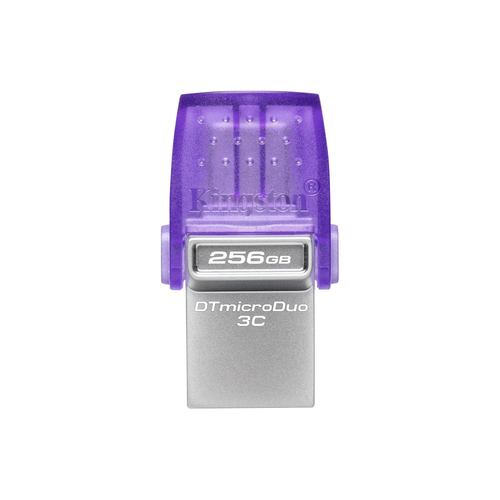 Kingston Technology DataTraveler microDuo 3C USB flash drive 256 GB USB Type-A / USB Type-C 3.2 Gen 1 (3.1 Gen 1) Roestvrijstaal, Paars